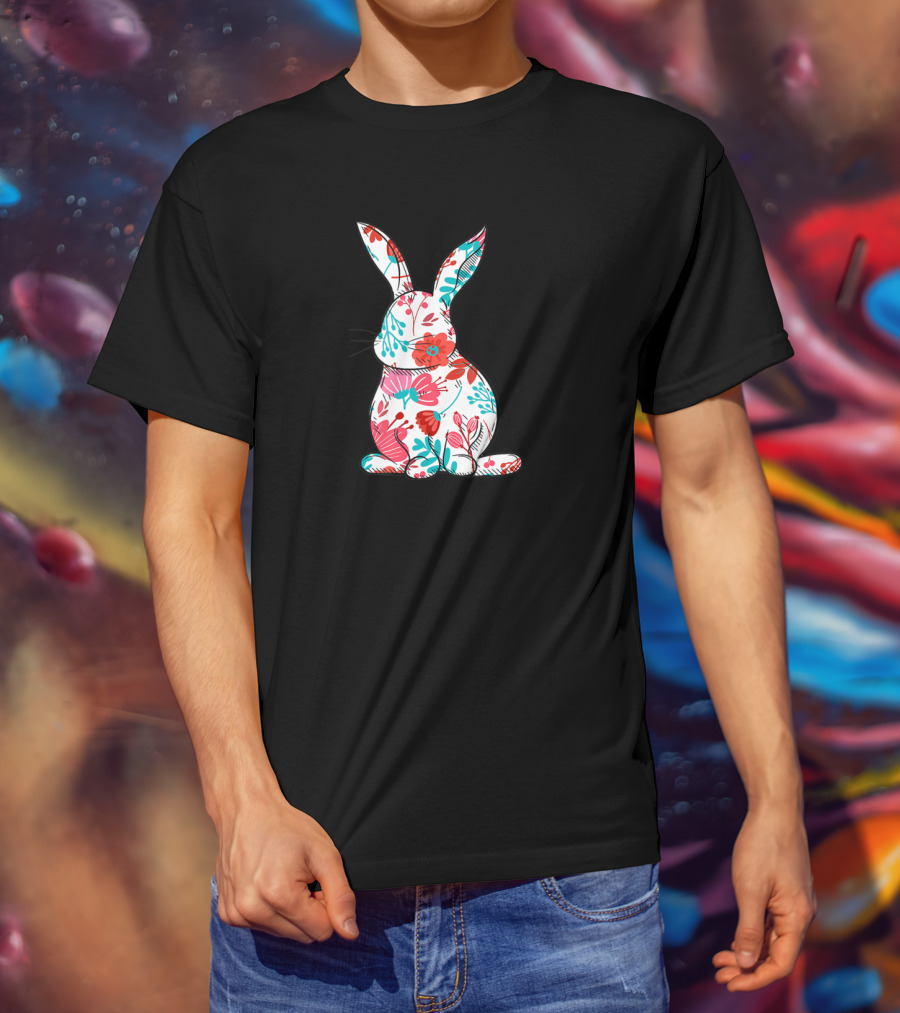 Easter Bunny With Colorful Floral Pattern For Women T-Shirt