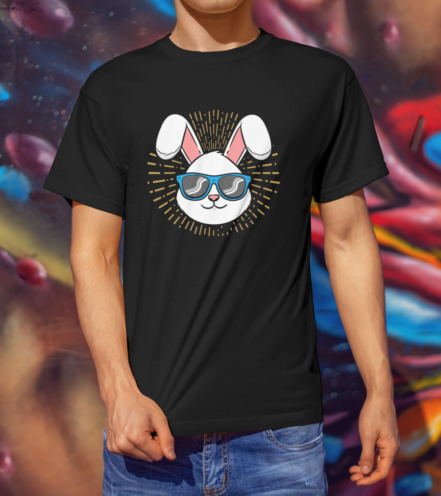 Cute Rabbit Easter Bunny With Blue Sunglasses And Ears T-Shirt