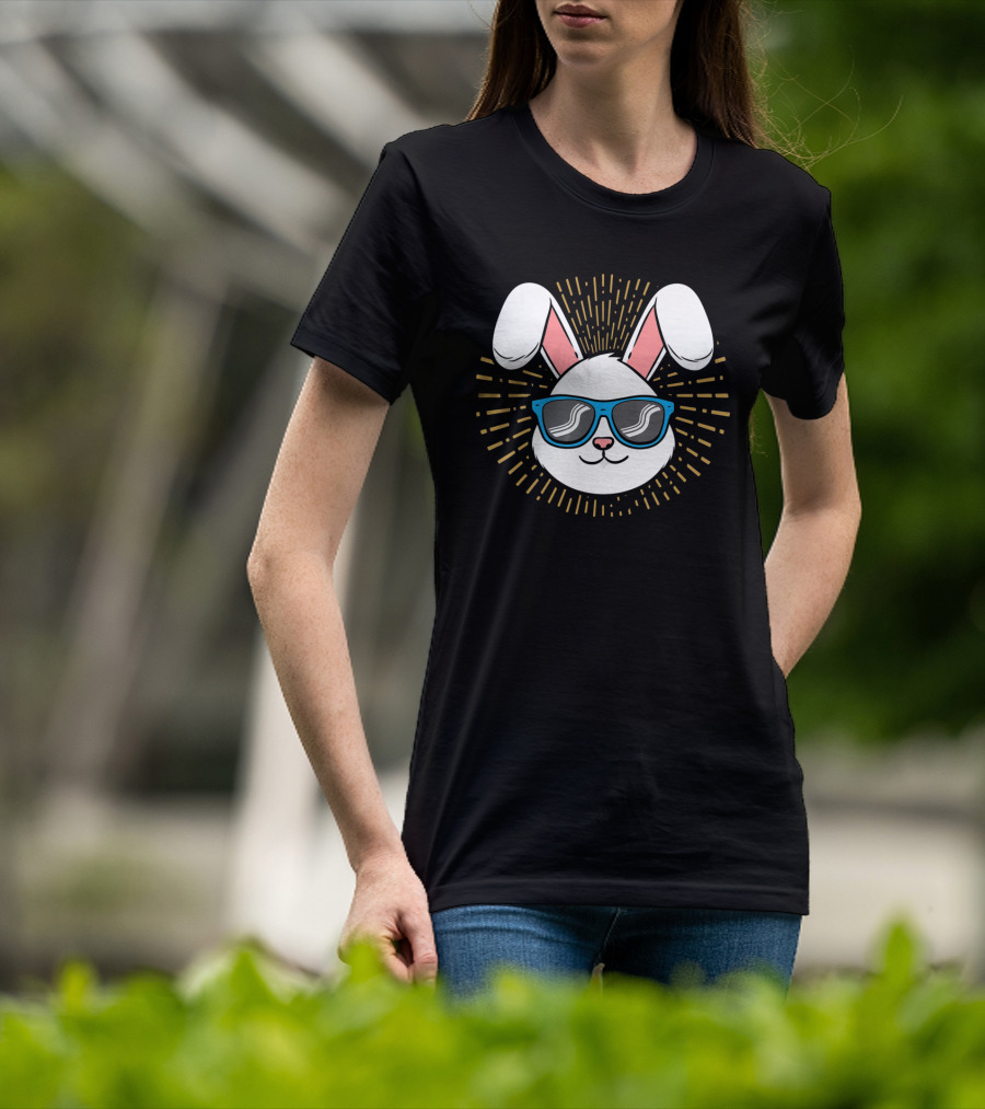 Cute Rabbit Easter Bunny With Blue Sunglasses And Ears T-Shirt
