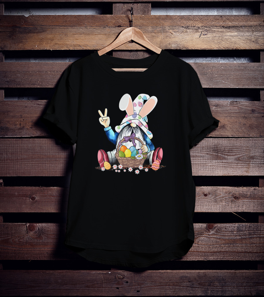Gnome Easter Hippie Peace Sign Egg Basket Rabbit Hat T-Shirt