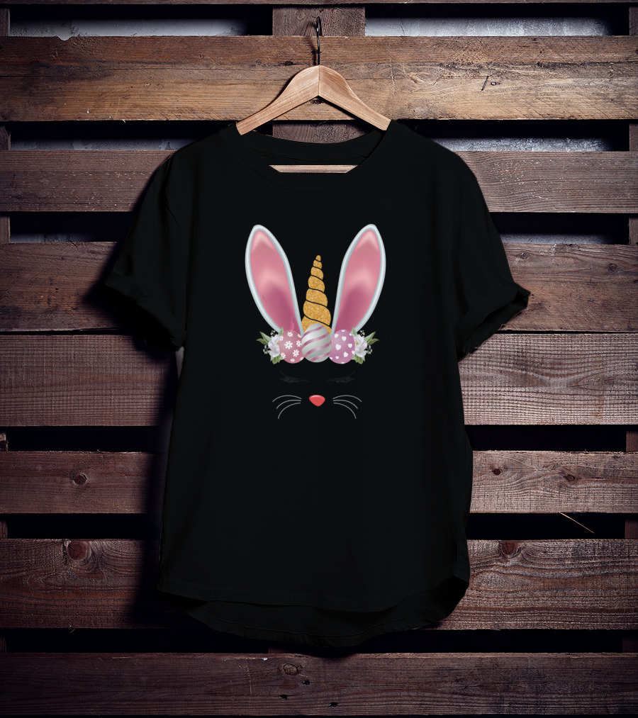 Cute Floral Unicorn Bunny Ears Easter Day Girls T-Shirt
