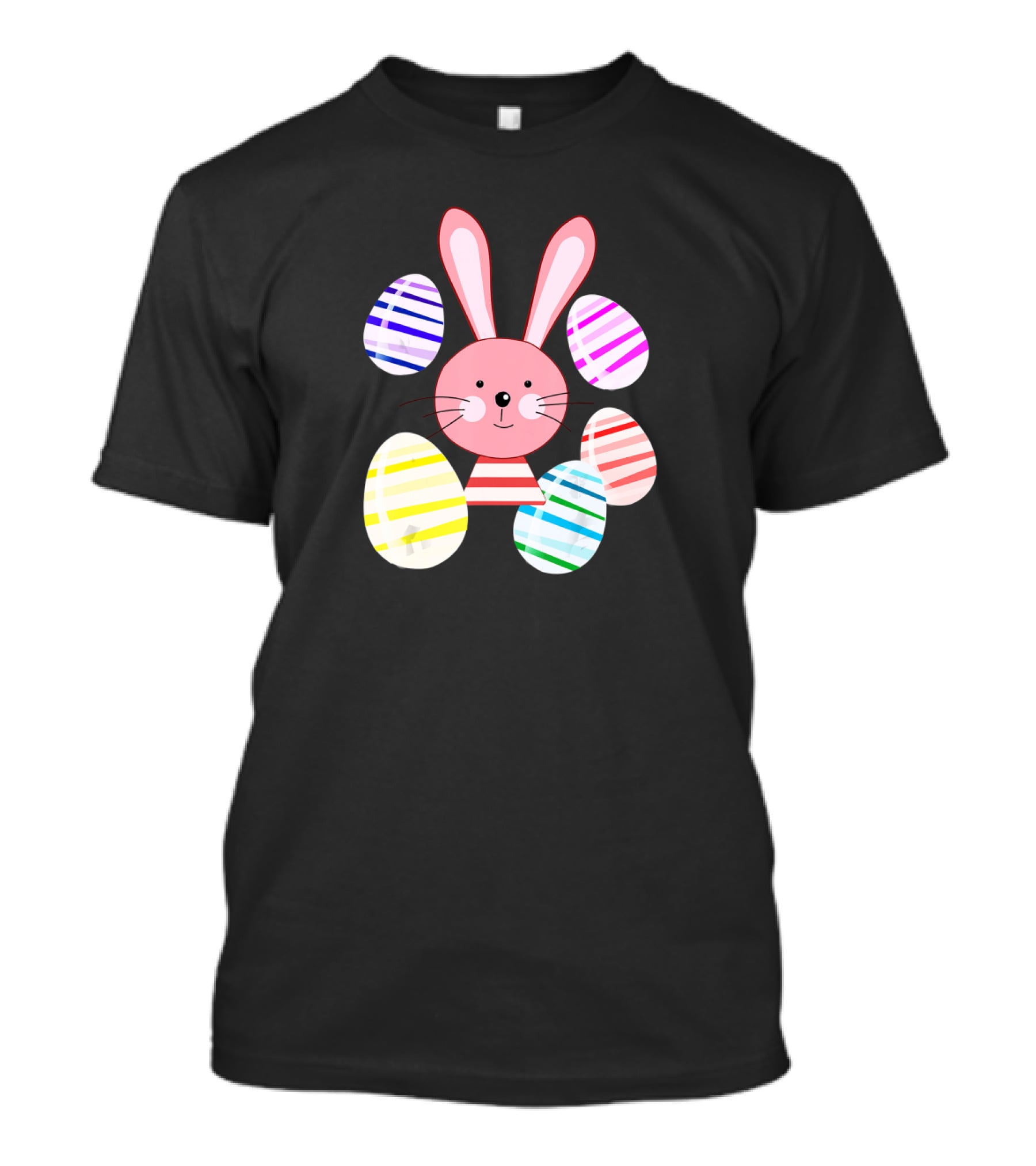Happy Easter Bunny And Colorful Striped Easter Eggs T-Shirt