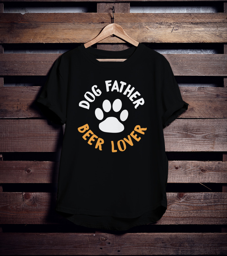 Dog Father Beer Lover Paw Print Mens Dog Dad T-Shirt
