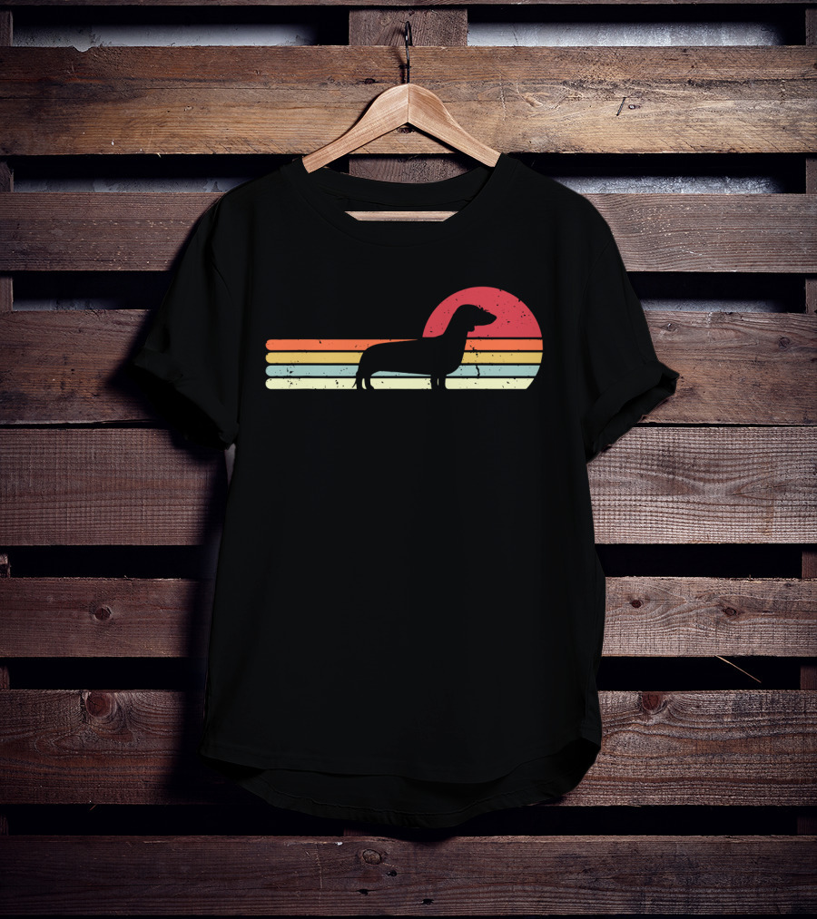 Dachshund Retro Sunset Style Vintage Stripes T-Shirt
