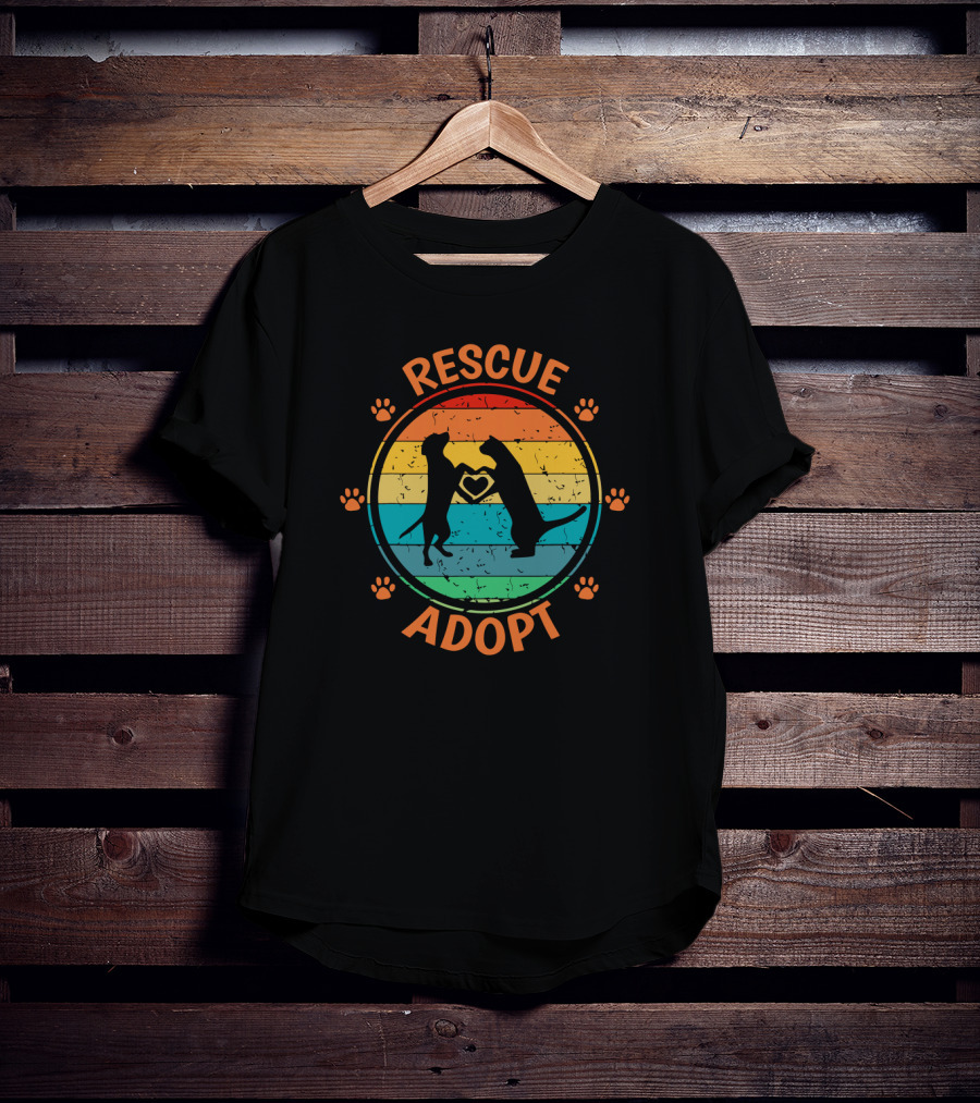 Rescue Adopt Vintage Rainbow Dog Cat Paw Heart T-Shirt