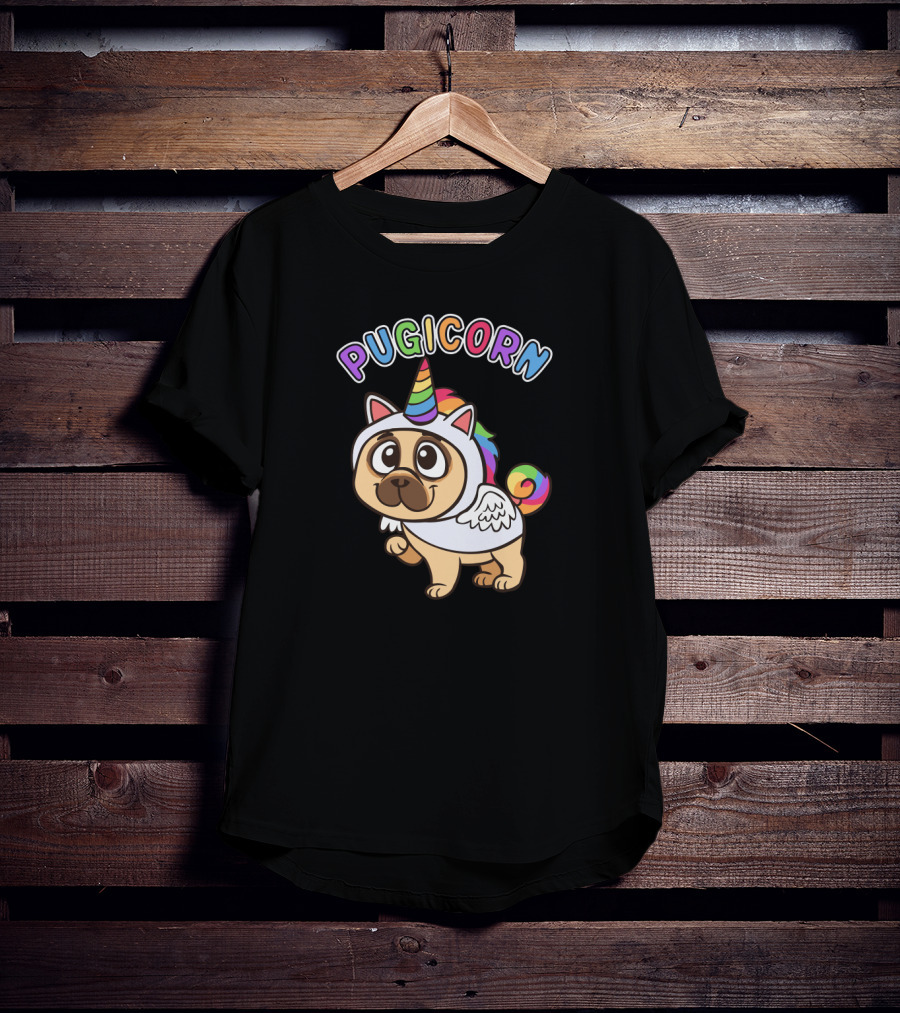 Pugicorn Majestic Unicorn Rainbow Pug Dog T-Shirt