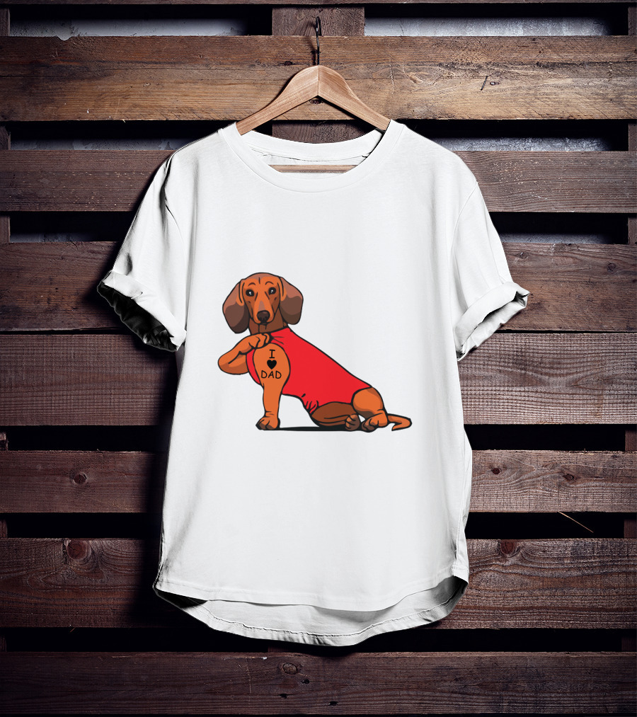 Dachshund I Love Dad Tattoo Red T-Shirt