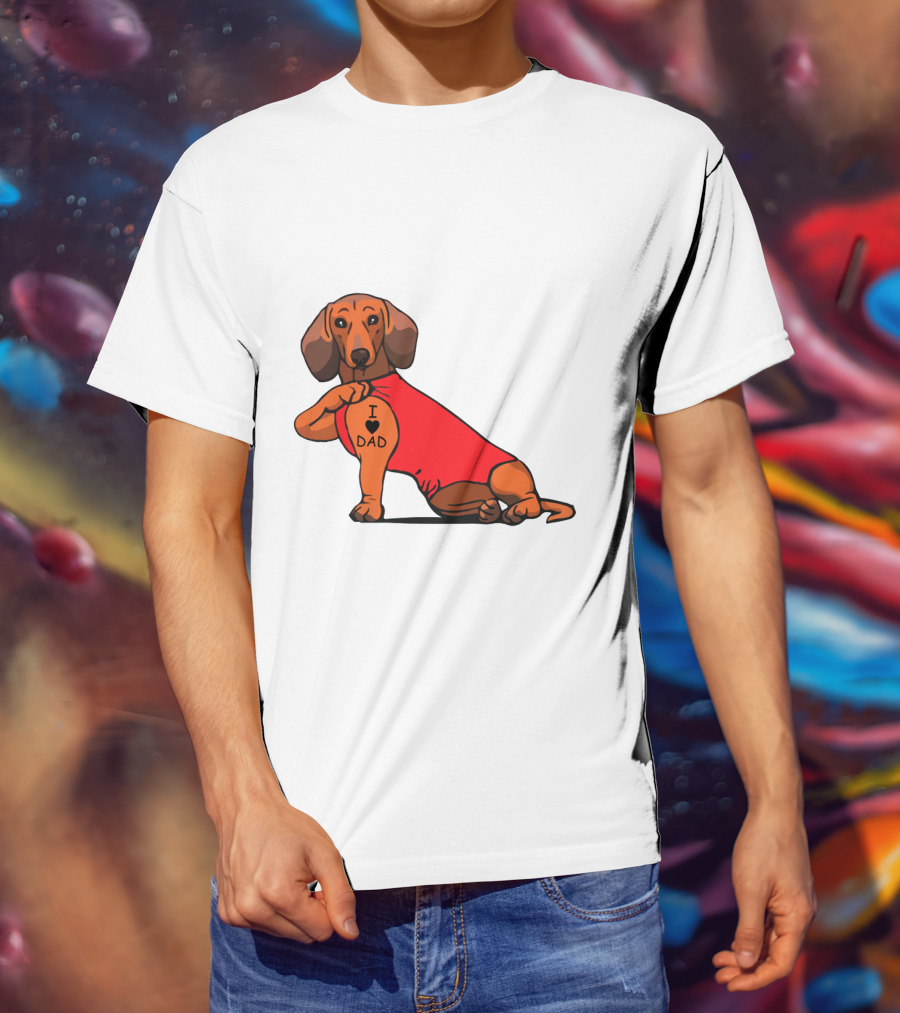 Dachshund I Love Dad Tattoo Red T-Shirt