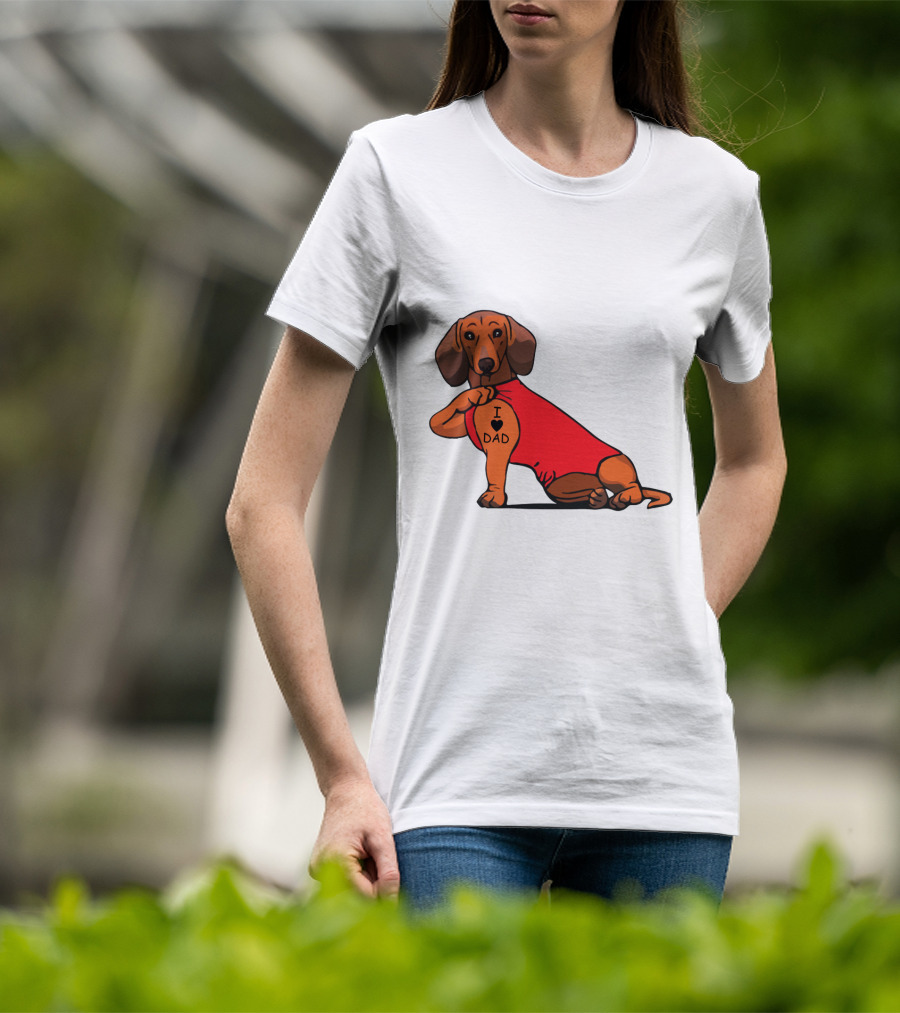 Dachshund I Love Dad Tattoo Red T-Shirt