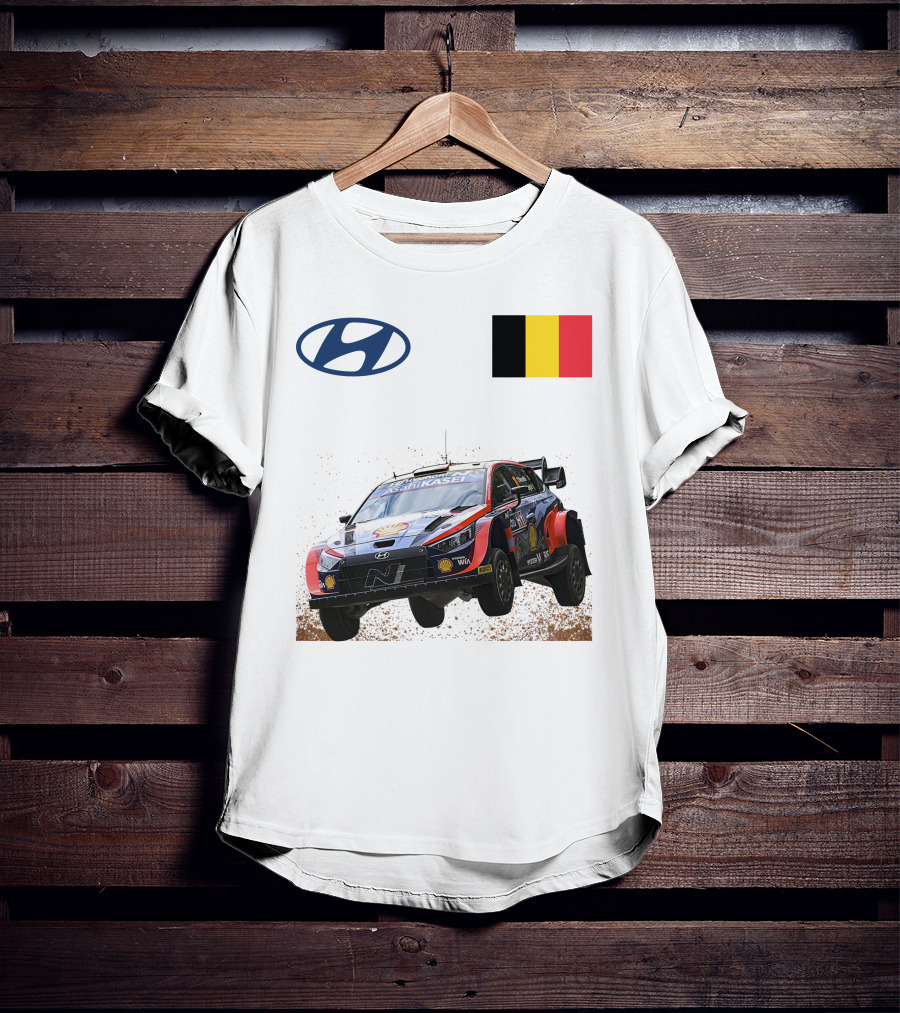 Neuville Hyundai Motorsport Team Rally Car Belgium Flag Iconic Racing Décor T-Shirt