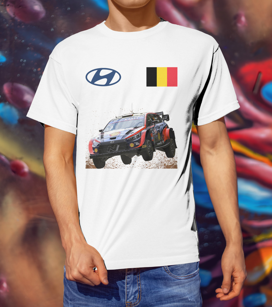 Neuville Hyundai Motorsport Team Rally Car Belgium Flag Iconic Racing Décor T-Shirt