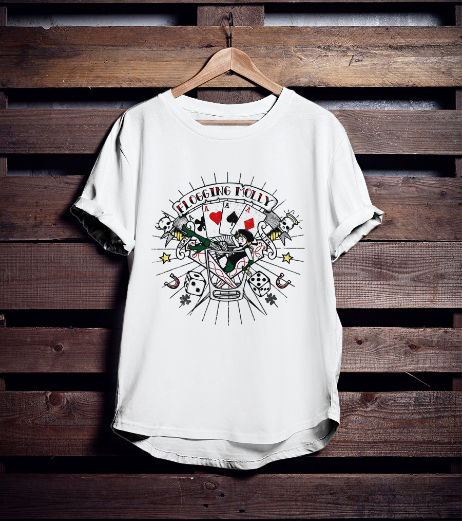Flogging Molly Tattoo Ringer 48 Playing Cards Mermaid Dice Skulls T-Shirt
