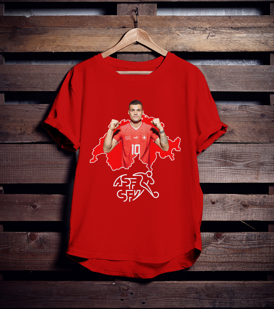 Granit Xhaka Switzerland Number 10 Footballer Red Swiss Map T-Shirt