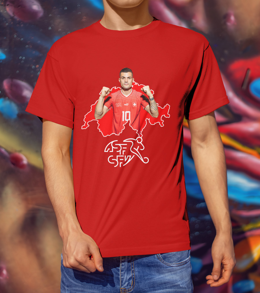 Granit Xhaka Switzerland Number 10 Footballer Red Swiss Map T-Shirt