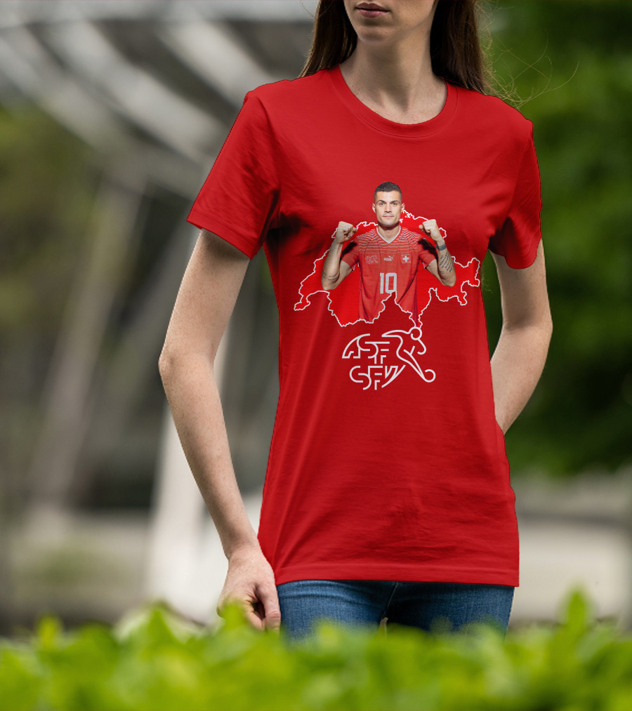 Granit Xhaka Switzerland Number 10 Footballer Red Swiss Map T-Shirt
