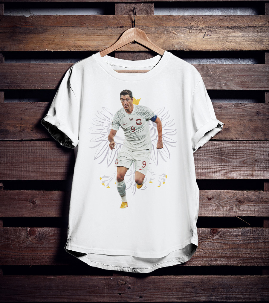 Lewandowski Poland Number 9 Soccer Eagle Emblem T-Shirt