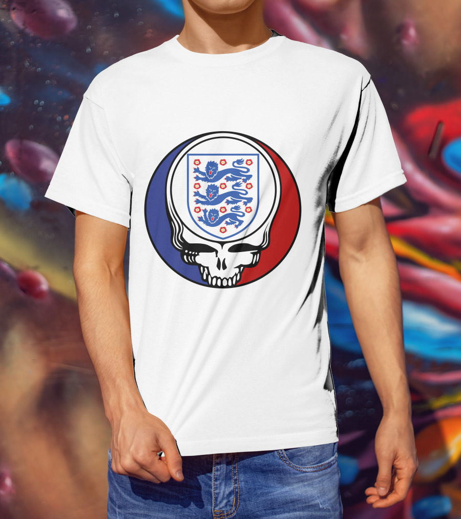 England National Football Team Three Lions Grateful Dead Skull Emblem T-Shirt