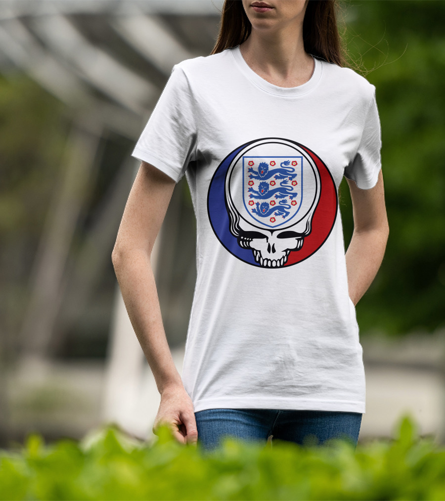 England National Football Team Three Lions Grateful Dead Skull Emblem T-Shirt