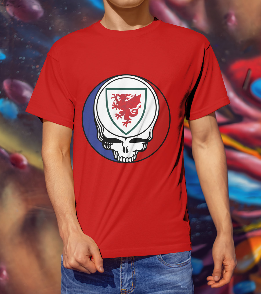Wales National Football Team Grateful Dead Skull Emblem T-Shirt