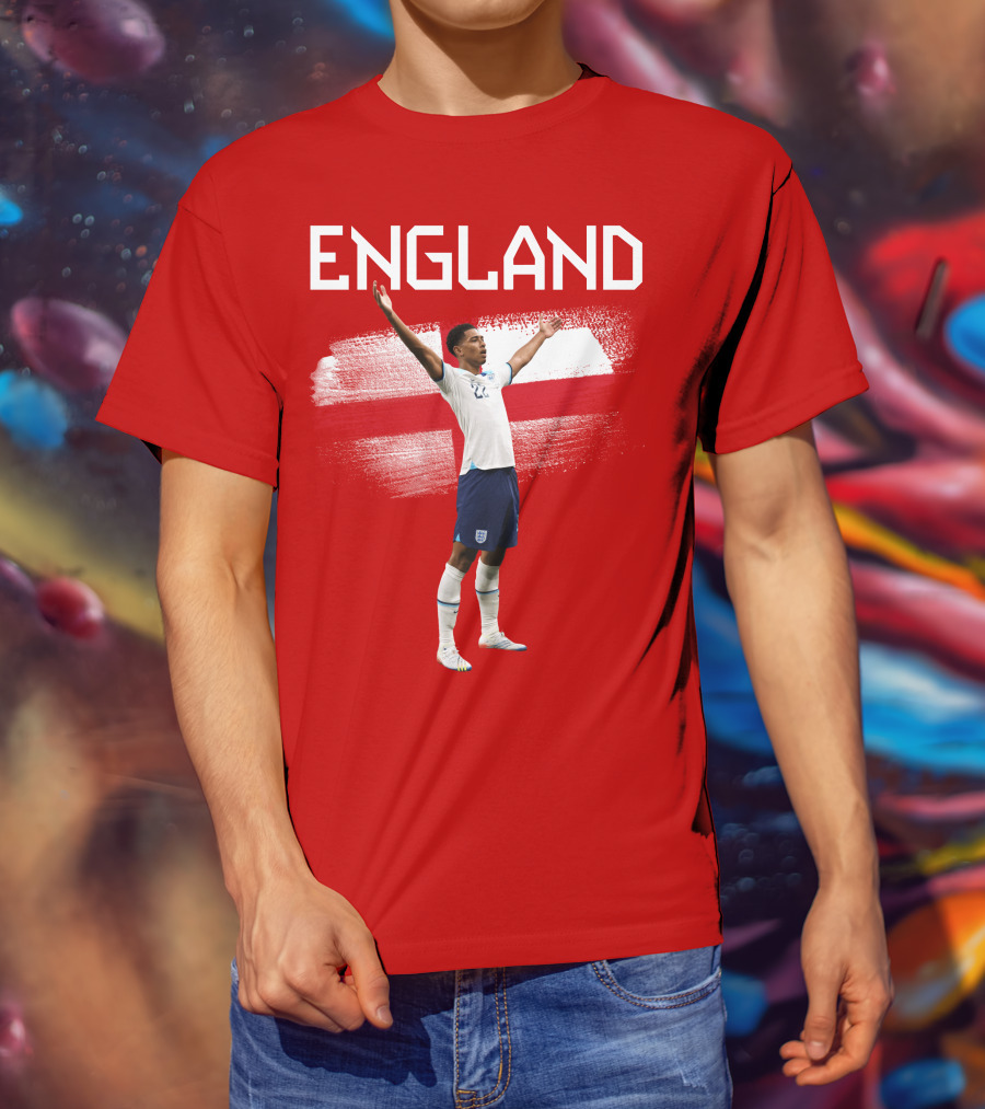 Jude Bellingham England Football Celebration With Red Cross T-Shirt