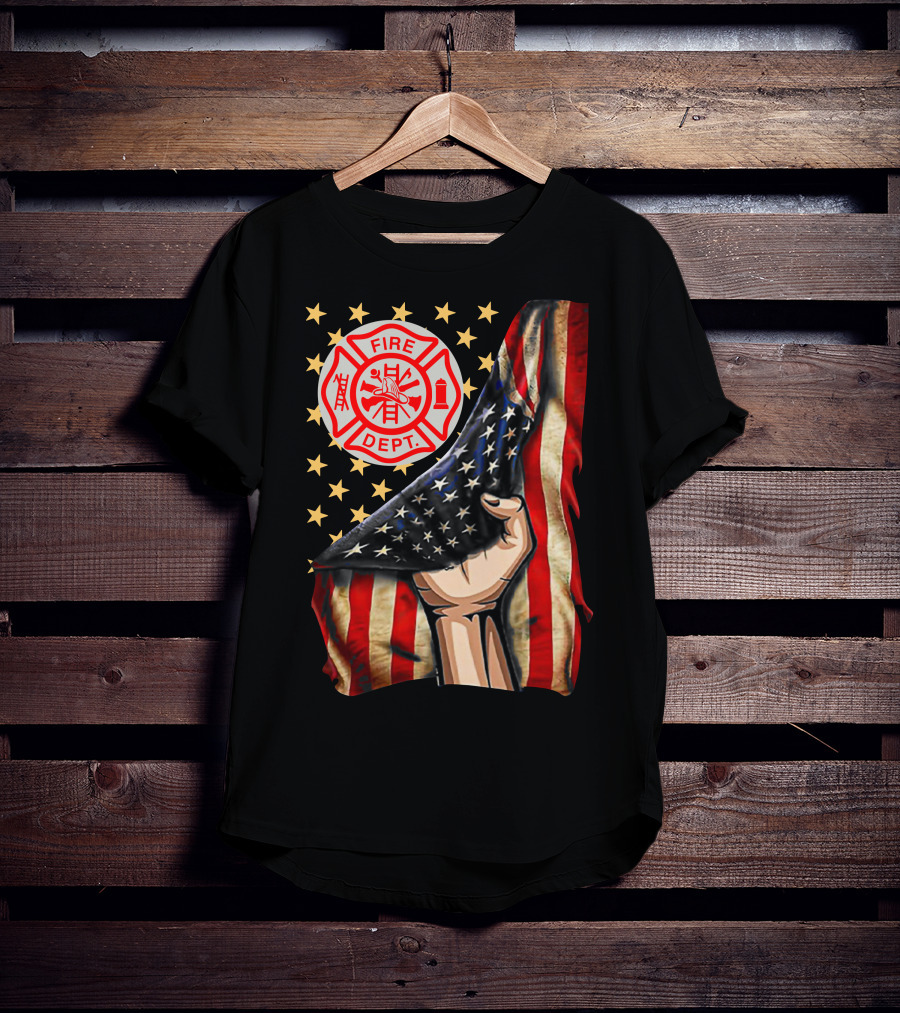 Fire Dept American Firefighter Flag Stars T-Shirt