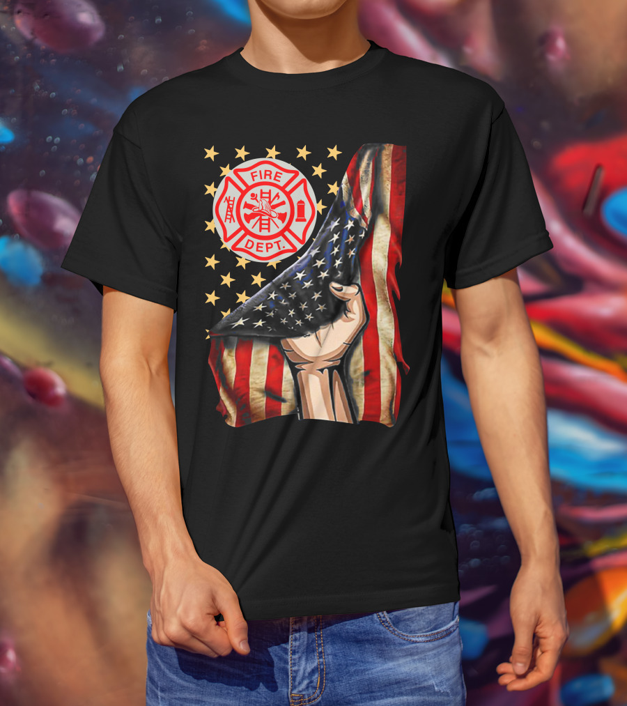 Fire Dept American Firefighter Flag Stars T-Shirt