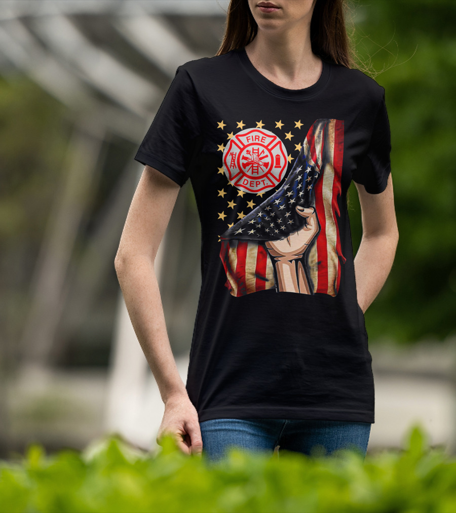 Fire Dept American Firefighter Flag Stars T-Shirt