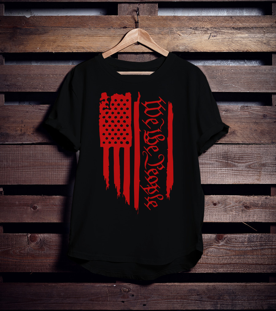 We The People Distressed Red American Flag Gothic T-Shirt