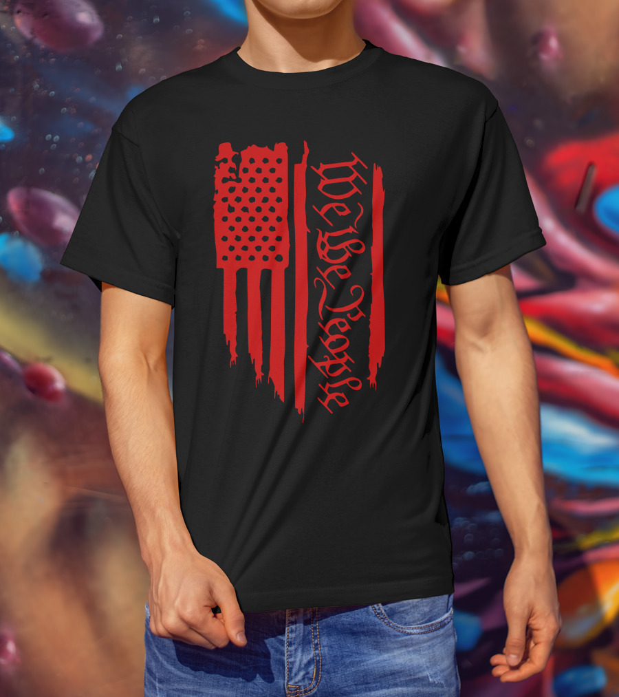 We The People Distressed Red American Flag Gothic T-Shirt