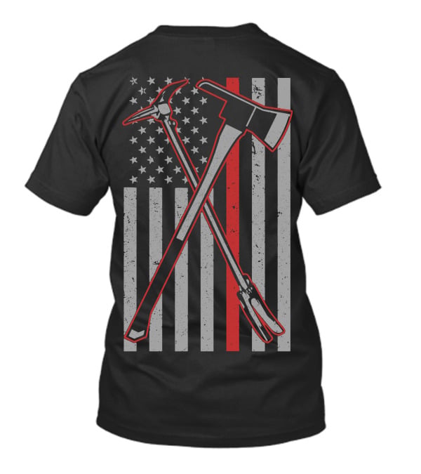 Red Thin Line Firefighter American Flag Maltese Cross T-Shirt