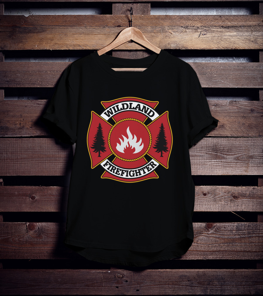 Wildland Firefighter Emblem With Flames And Trees T-Shirt