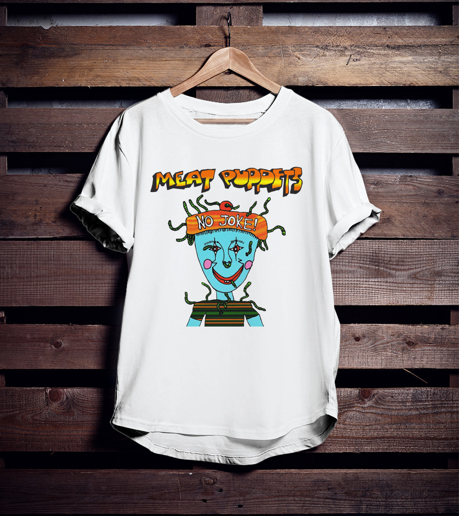 Meat Puppets No Joke Colorful Cartoon Character With Hat And Bright Smile T-Shirt