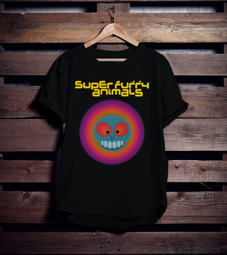 Super Furry Animals Rings Around The World Album Icon With Psychedelic Skull T-Shirt