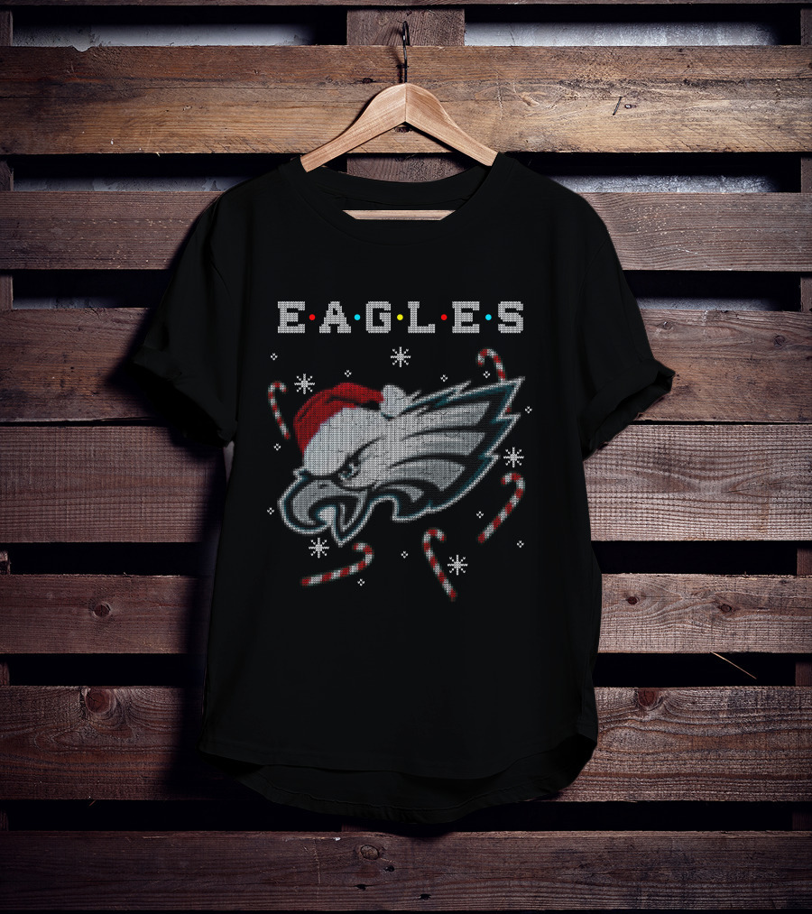 Eagles Candy Cane Santa Hat Christmas T-Shirt