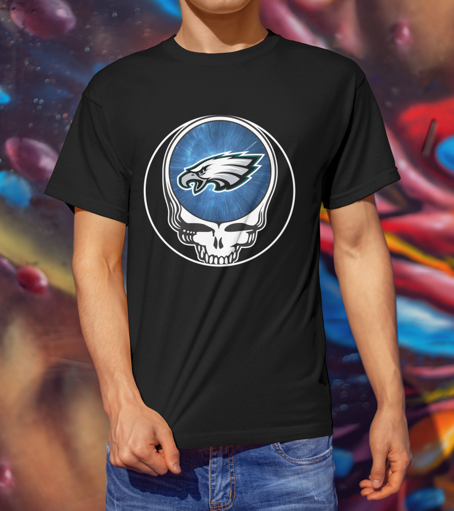 Philadelphia Eagles Grateful Dead Skull Logo Fusion T-Shirt