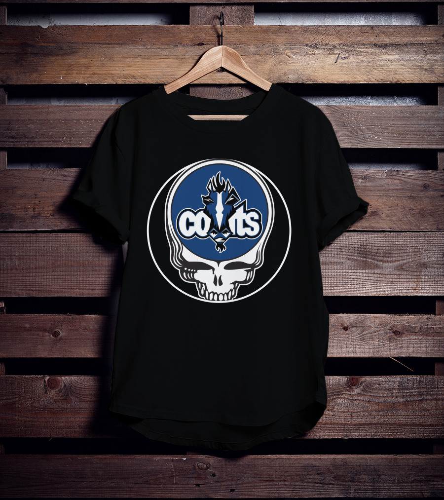 Indianapolis Colts Skull Logo Blue Lightning Head T-Shirt