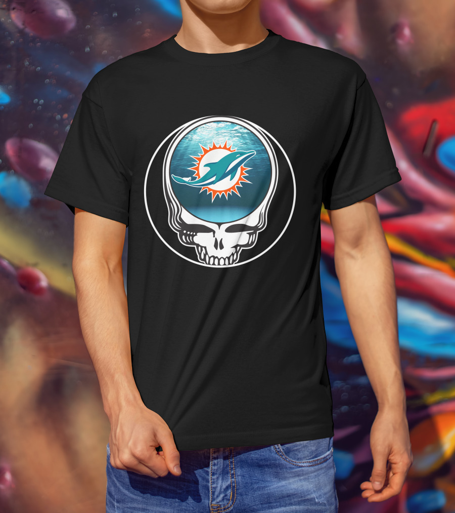 Miami Dolphins Logo Grateful Dead Skull T-Shirt