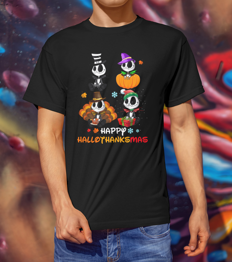Happy Hallothanksmas Jack Skellington Pumpkin Turkey Present T-Shirt