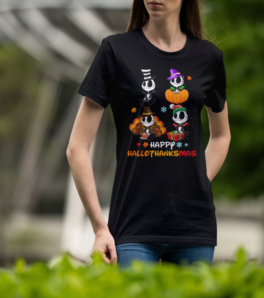 Happy Hallothanksmas Jack Skellington Pumpkin Turkey Present T-Shirt