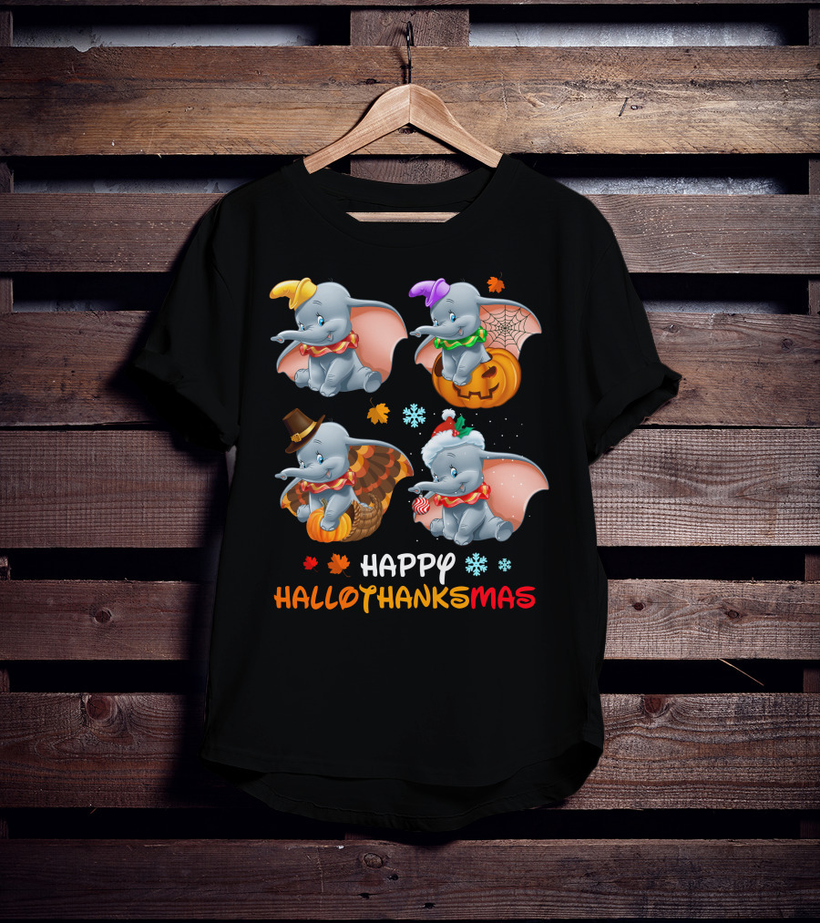 Happy HALLOTHANKSMAS Dumbo Halloween Thanksgiving Christmas T-Shirt