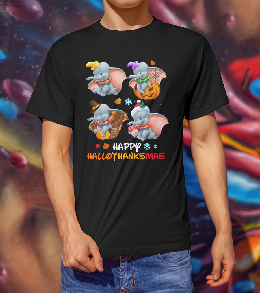 Happy HALLOTHANKSMAS Dumbo Halloween Thanksgiving Christmas T-Shirt