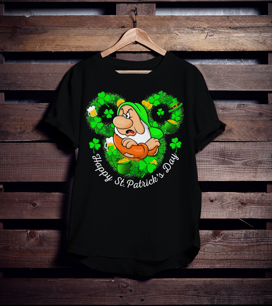 Grumpy Happy St. Patrick's Day Green Shamrocks And Beer T-Shirt