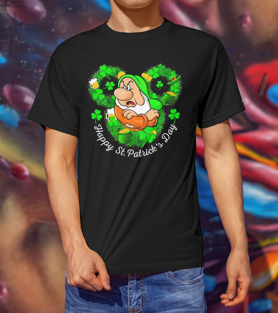 Grumpy Happy St. Patrick's Day Green Shamrocks And Beer T-Shirt
