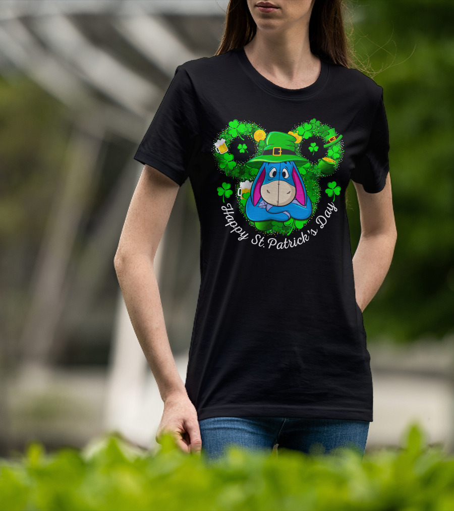 Happy St. Patrick's Day Eeyore Shamrocks And Leprechaun Hat T-Shirt