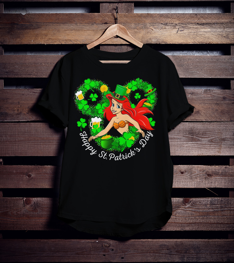 Ariel Happy St. Patrick's Day Shamrocks And Hat T-Shirt