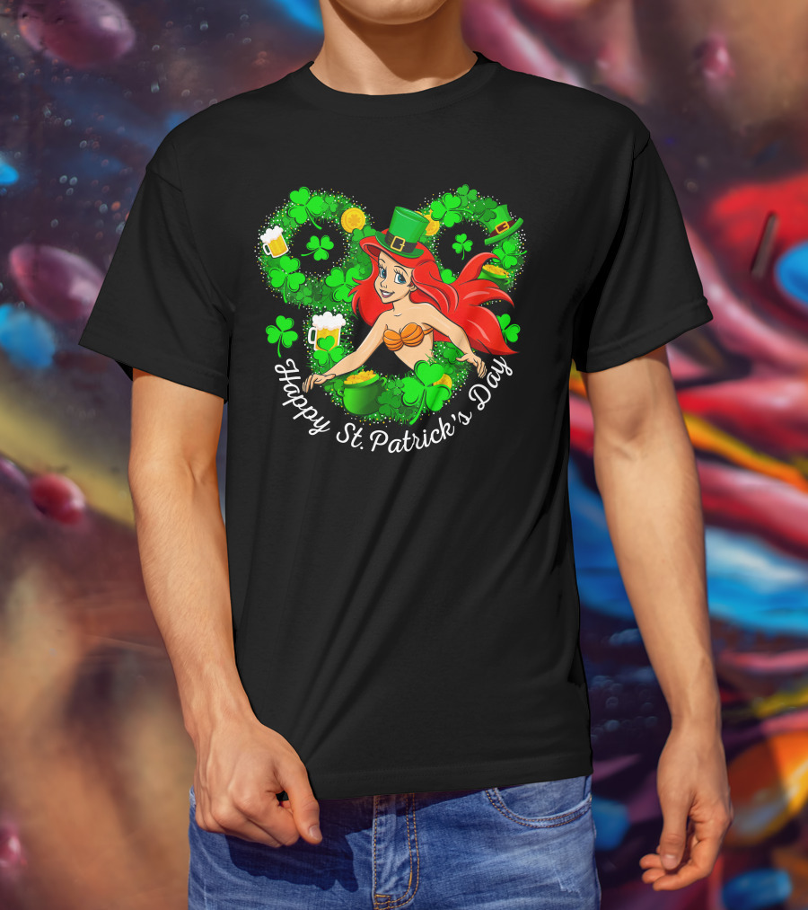 Ariel Happy St. Patrick's Day Shamrocks And Hat T-Shirt