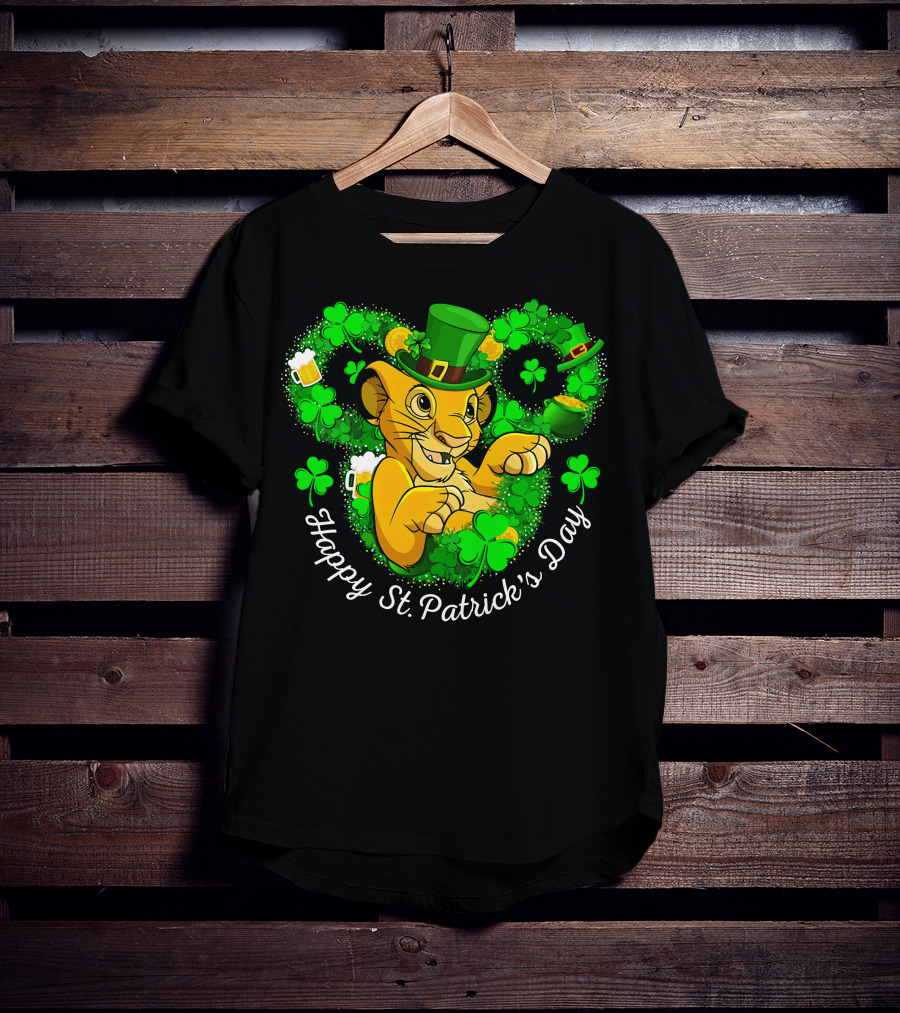 Happy St. Patrick's Day Simba With Clover And Hat T-Shirt
