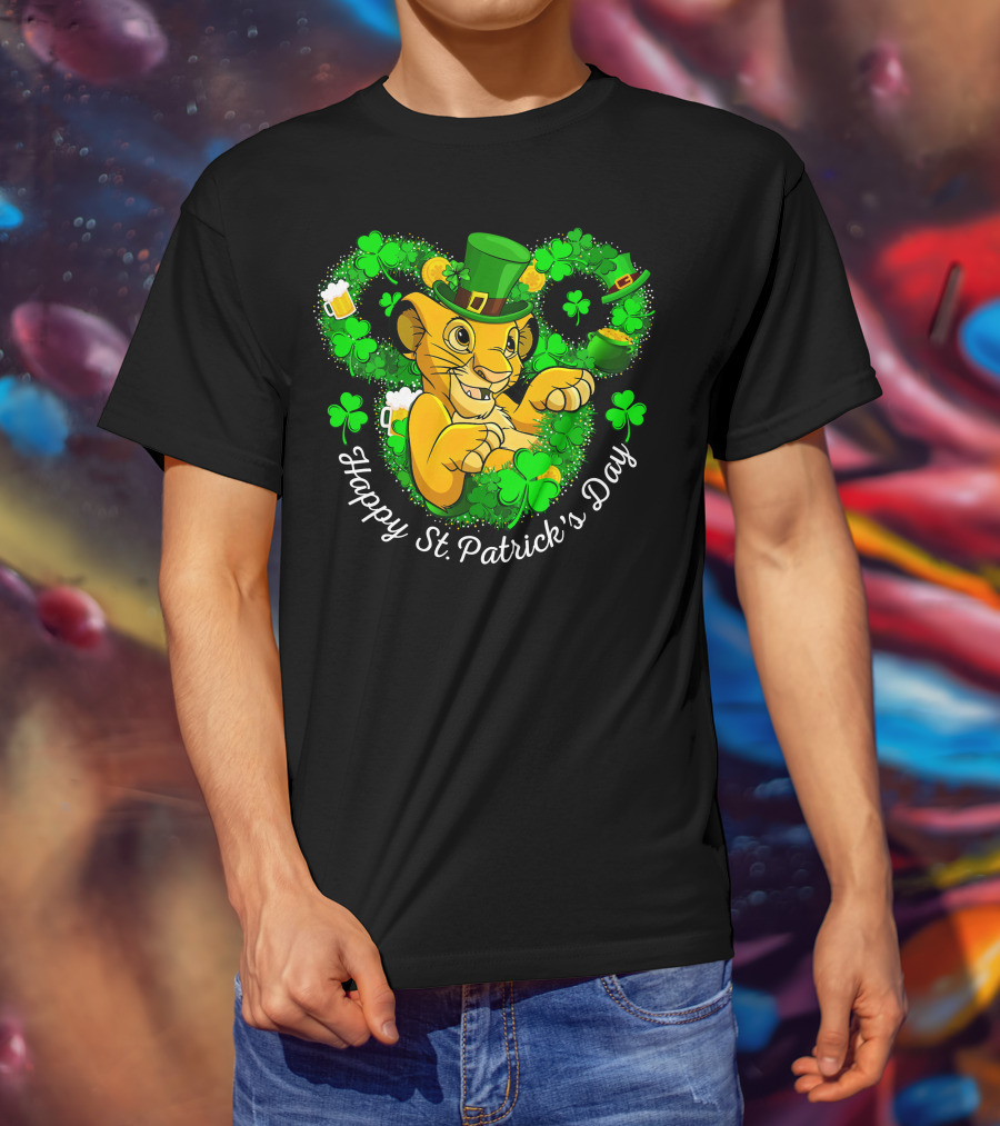 Happy St. Patrick's Day Simba With Clover And Hat T-Shirt