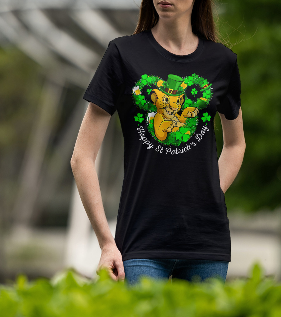 Happy St. Patrick's Day Simba With Clover And Hat T-Shirt