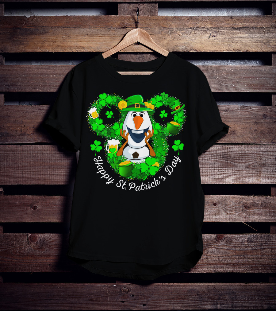 Happy St. Patrick's Day Olaf Clover Hat Beer T-Shirt